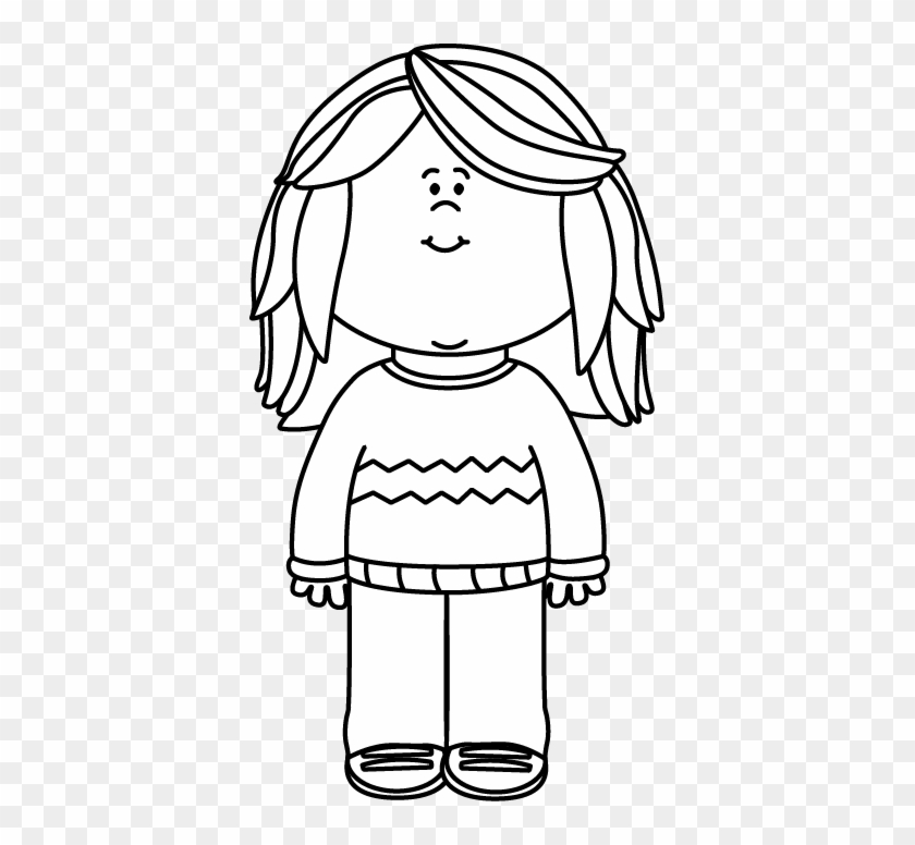 Black And White Girl Wearing A Sweater - Drawing Black And White Clip Art #1032191