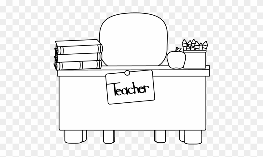 Back And White Teacher's Desk - Teacher And Students Coloring Pages #1032195