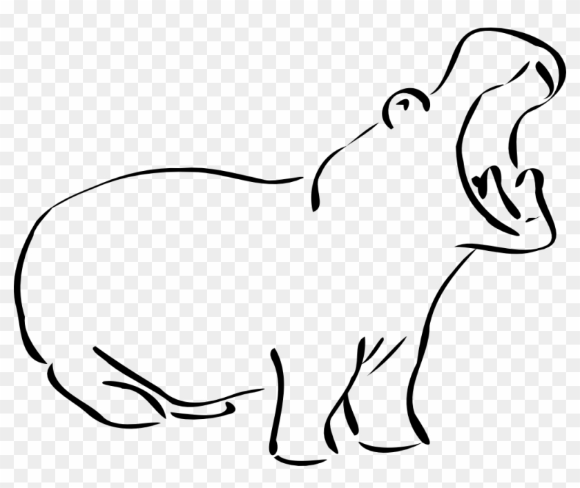 Hippo - Clipart - Black - And - White - Outline Of A Hippo #1032316