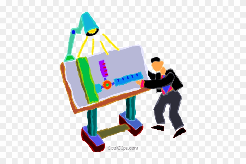 Man Working On A Drafting Table Royalty Free Vector - Drawing #1032920