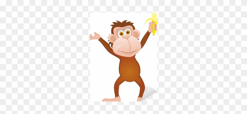 Funny Cartoon Monkey With Banana Isolated On White - Singe #1033031