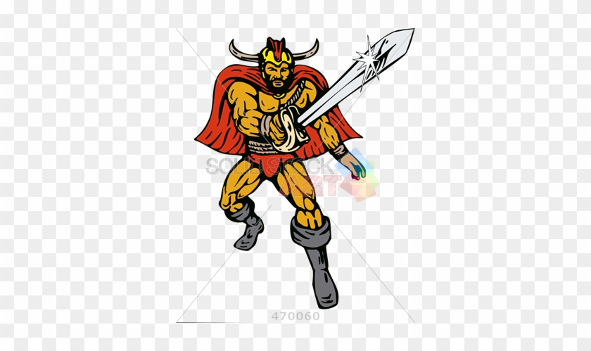 Stock Illustration Of Cartoon Drawing Of Viking Superhero - Sword Hero Cartoon #1033115