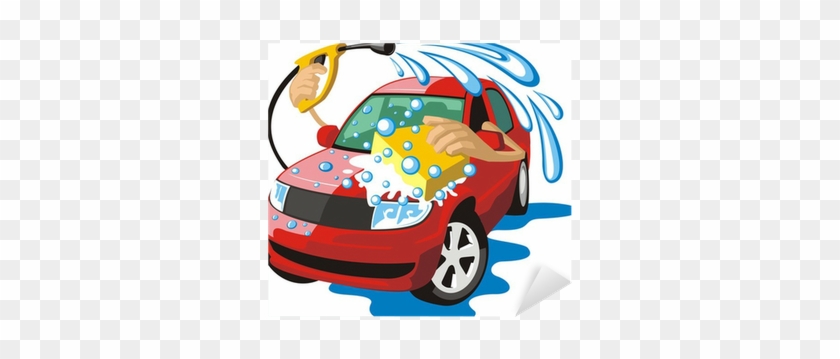 Cartoon car washing with water pipe and sponge Vector Image