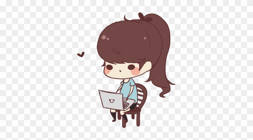 Chibi Png Transparent Images - Chibi Girl On Computer #1034127