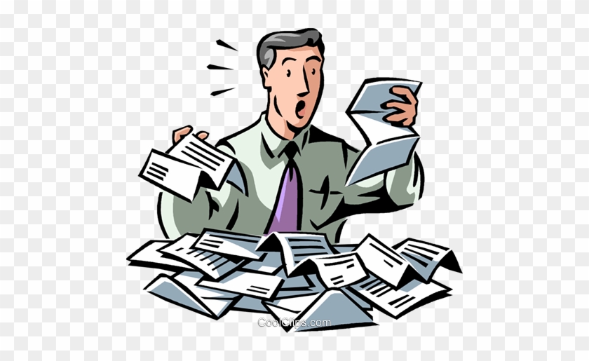 Businessman Overwhelmed With Paperwork Royalty Free - Overwhelmed Clipart Transparent #1034617