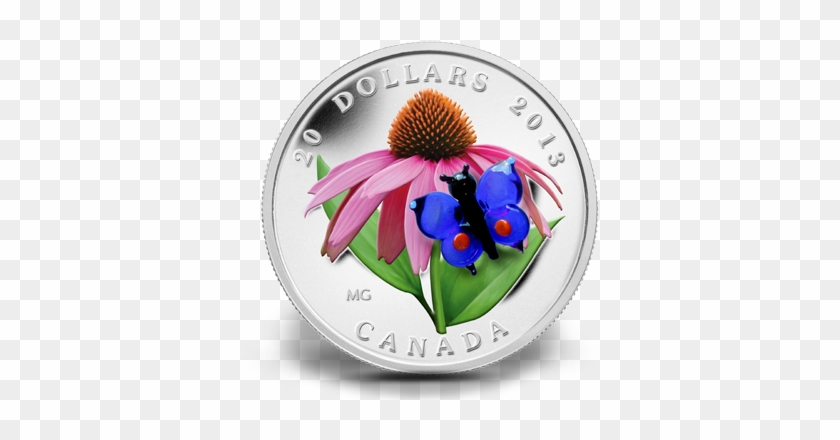 Butterfly Blue On Purple Coneflower Silver Coin Venetian - 2013 Fine Silver 20 Dollar Coin - Purple Coneflower #1035331