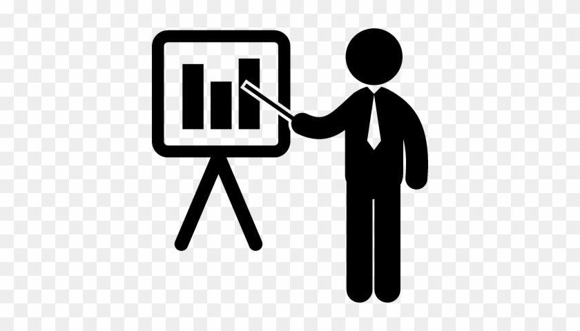 Businessman Pointing A Board With Stats Graphic Of - Presenting Icon Png #1035624