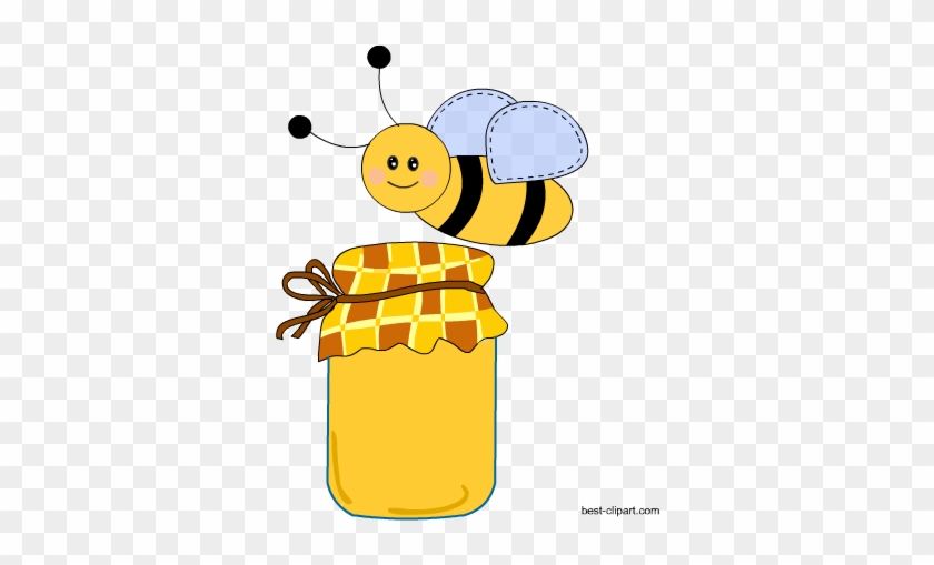Free Bee With Honey Jar Clipart - Bee #1038222