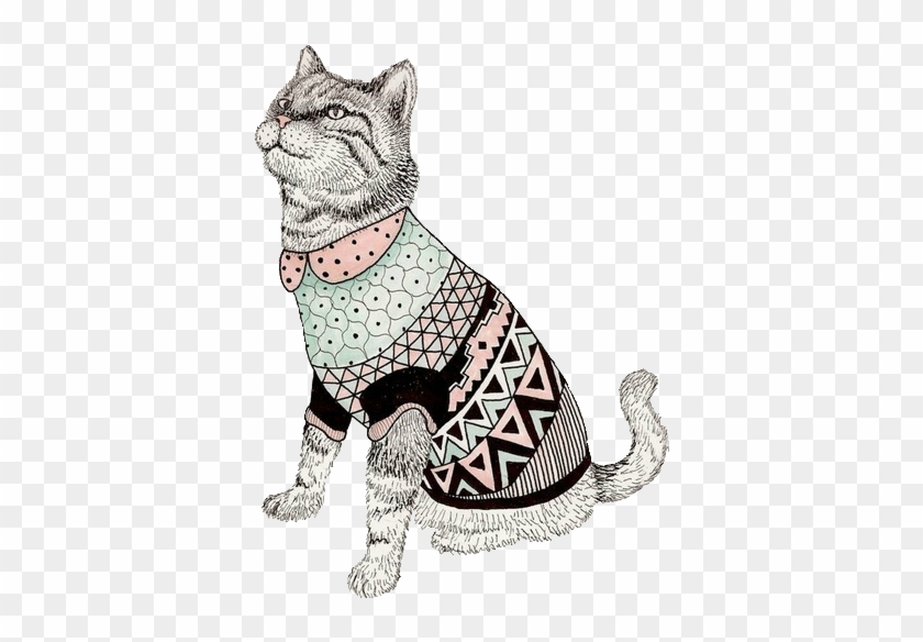 Illustrations - - Cat Wearing Sweater Drawing #1039506