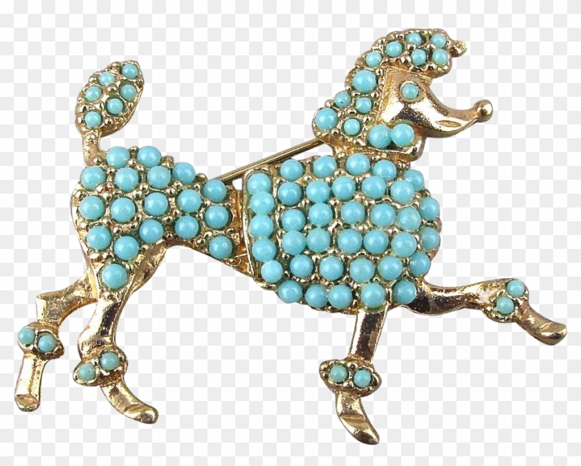 Vintage French Poodle Pin Groomed W/ Turquoise Glass - Poodle #1039509