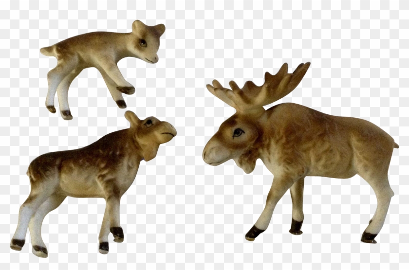 Bone China Miniatures Moose Set Matte Finish Vintage - Figurine #1039510