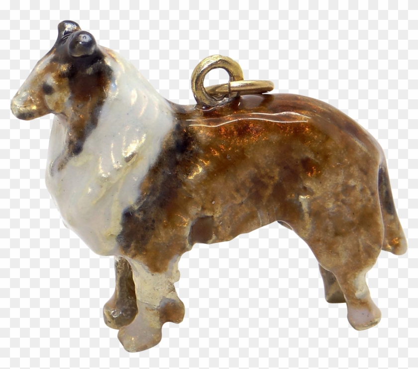 Amazing Vintage 14k Yellow Gold Enamel Rough Collie - Amazing 14k Yellow Gold Enamel Rough Collie Dog Puppy #1039609