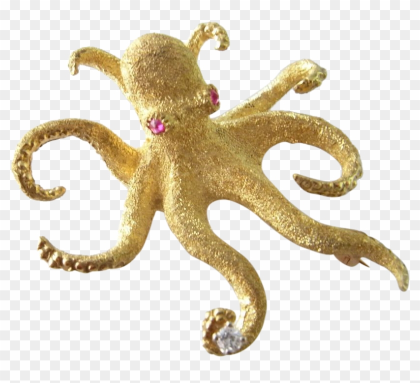 Octopus Brooch 18k Gold Diamond Pin Vintage Estate - Octopus Brooch Octopus Jewelry 18k Gold Brooch Pin #1039625