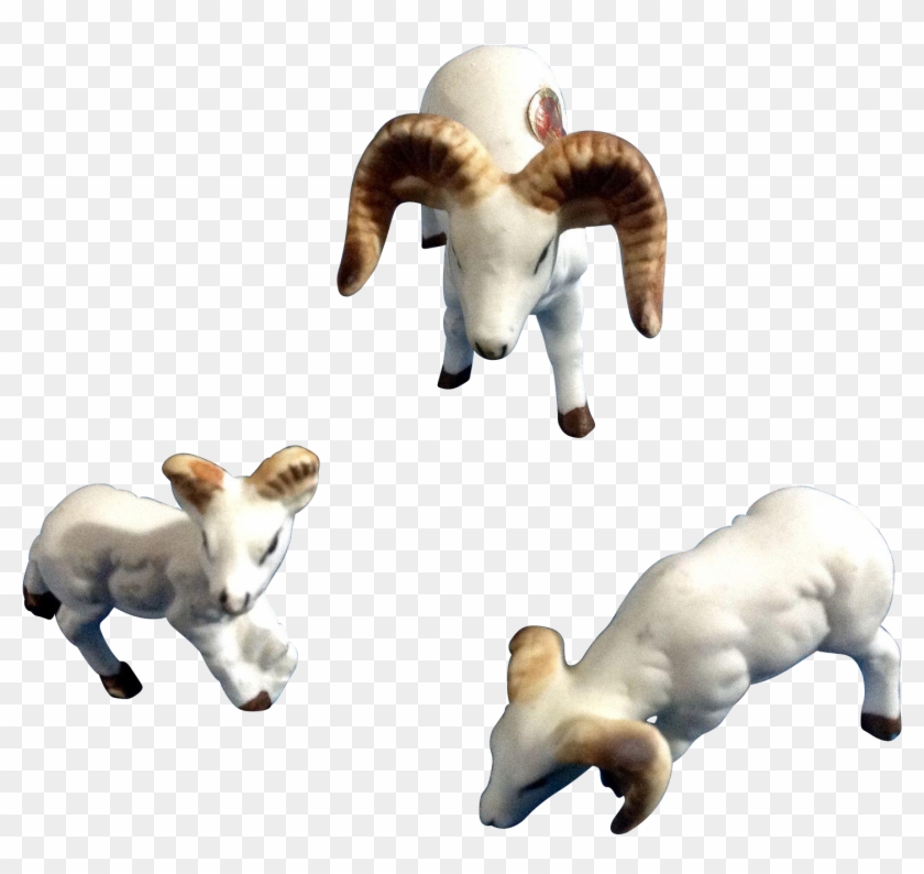 Bone China Miniatures Ram Set Matte Finish Vintage - Animal Figurine #1039659