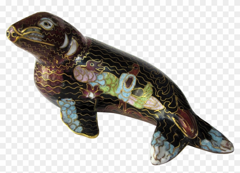 An Unusual Vintage Cloisonné Seal Animal Figure - Figurine #1039680