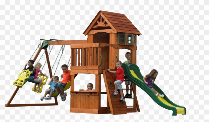 Exterior Awesome Playground Children With Wood House - Backyard Discovery Atlantis Swing Set #1040410
