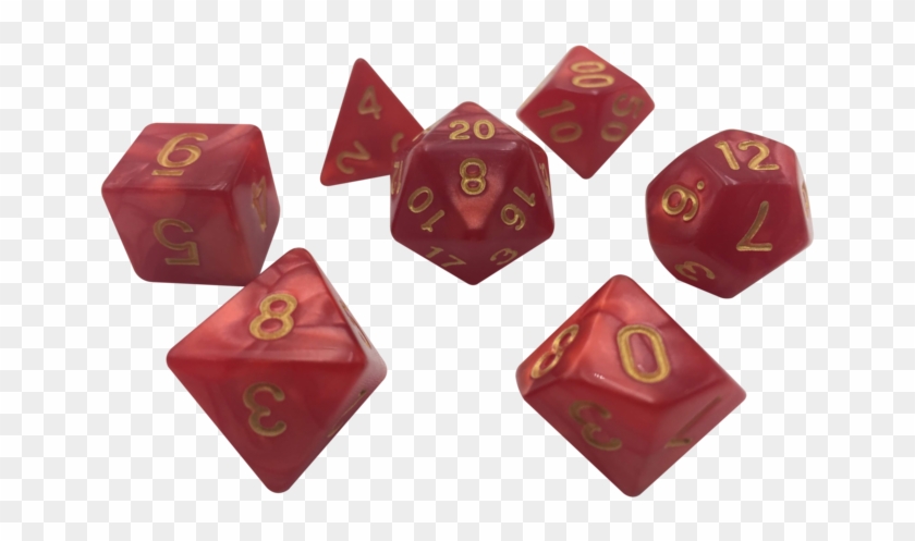 Dark Red Marbled Color With Gold Numbers Set Of 7 Polyhedral - Dice Game #1040418