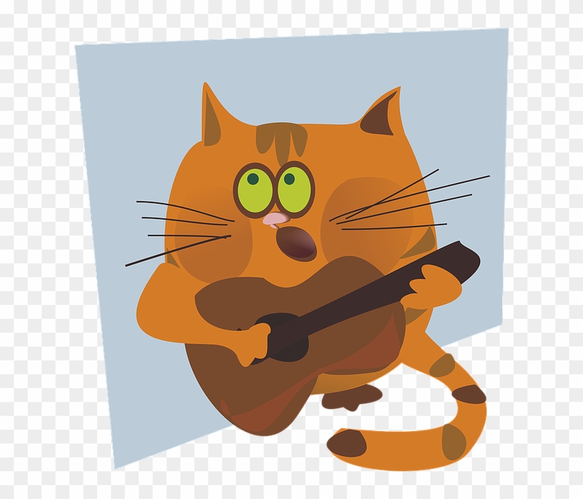 Cat, Vector, Figure, Animal, Guitar, Singing, Orange - Cartoon #1041892