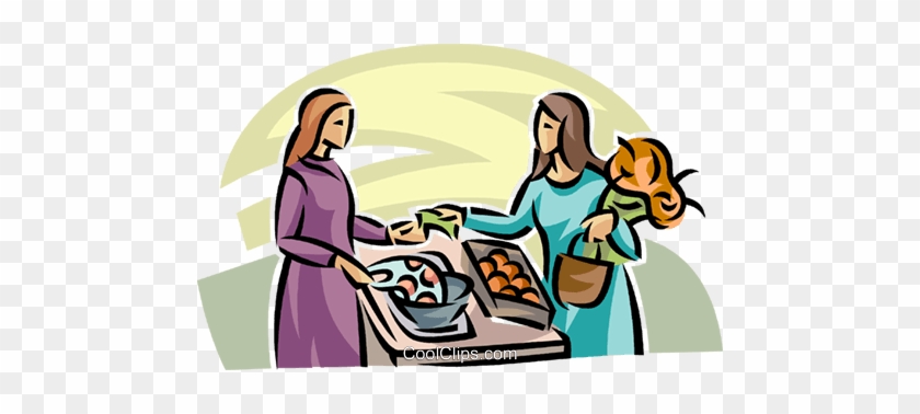 Woman Buying Produce At The Market Royalty Free Vector - Cartoon #1042081