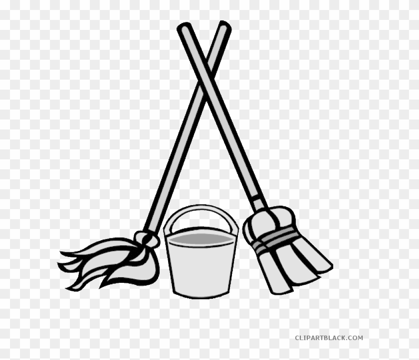 Mop And Bucket Tools Free Black White Clipart Images - Clean Floors Clipart #1042737