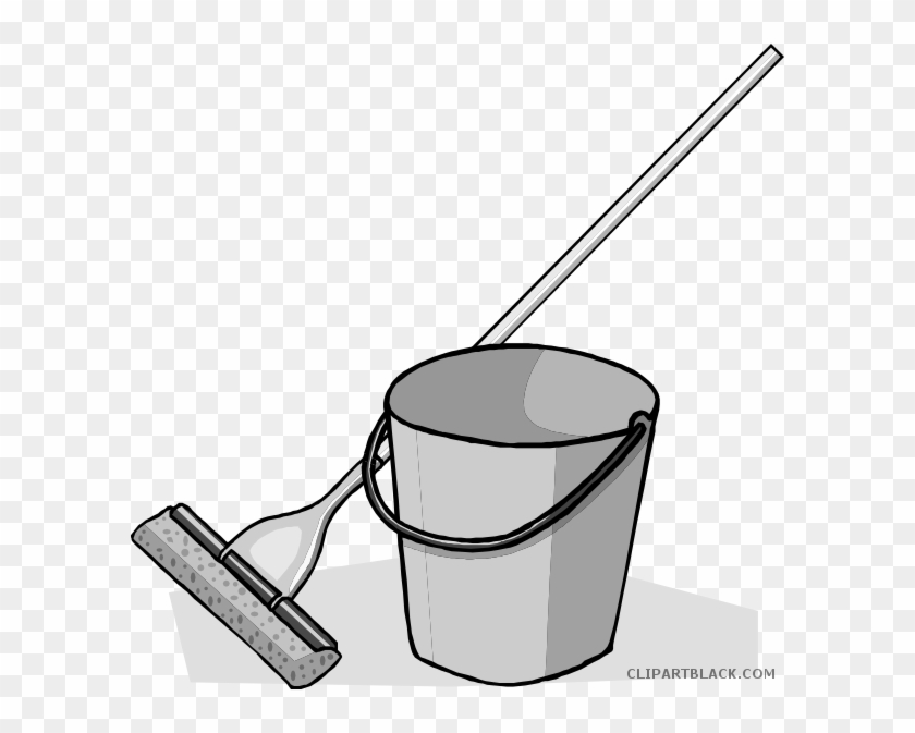 Mop And Bucket Tools Free Black White Clipart Images - Cartoon Mop And Bucket #1042740