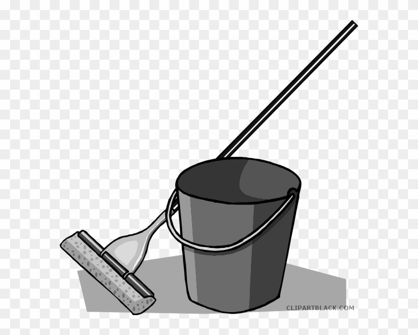 Mop And Bucket Tools Free Black White Clipart Images - Cartoon Mop And Bucket #1042744