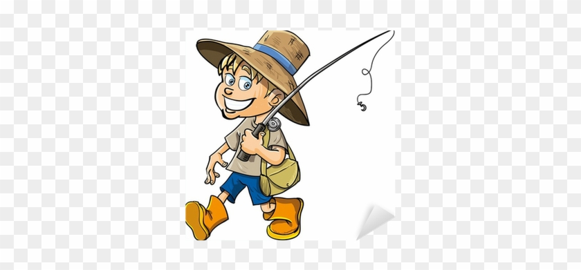 Cartoon Fisherman With A Fishing Rod Sticker • Pixers® - Cartoon Fisher #1042837