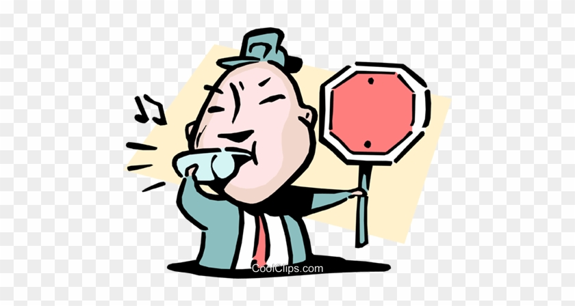 Calling A Stop Royalty Free Vector Clip Art Illustration - Crossing Guard Blowing Whistle #1043017