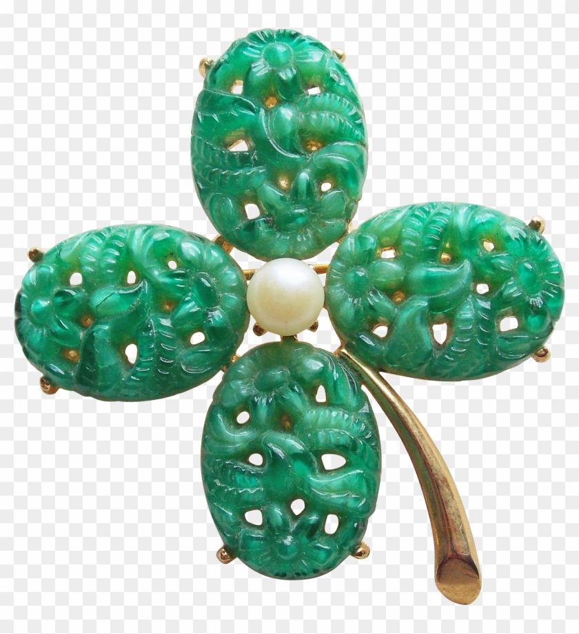 Lucky 4 Four Leaf Clover Shamrock Poured Glass Vintage - Bead #1043273