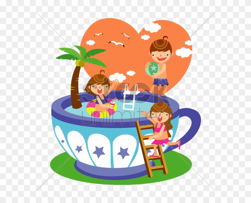 Children Playing In The Swimming Pool V矢量图形 - Cartoon Kids Jumping Png #1043316