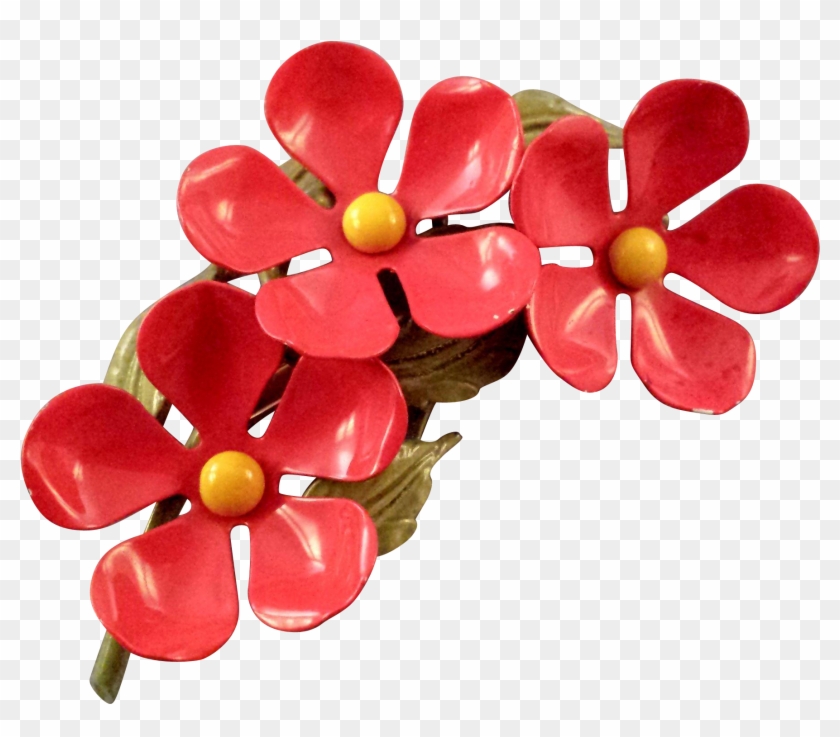 A Trio Of Red Flowers On A Green Stem - Artificial Flower #1043645