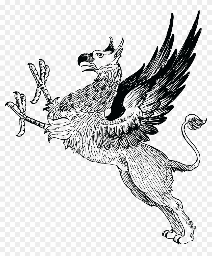 Free Clipart Of A Black And White Griffin - Mythical Creatures Black And White #1044614