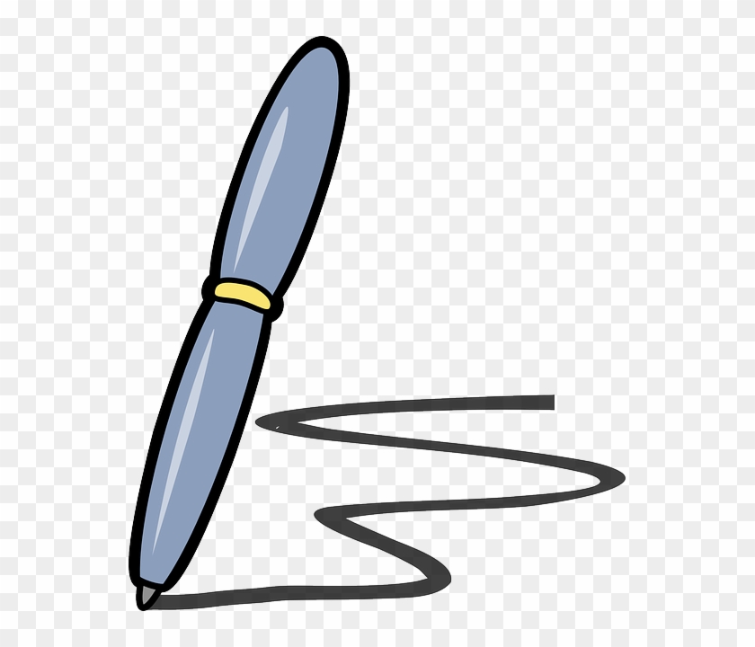 Point, Blue, Paper, Pen, Pencil, Office, Ballpoint - Pen And Paper Cartoon #1044745
