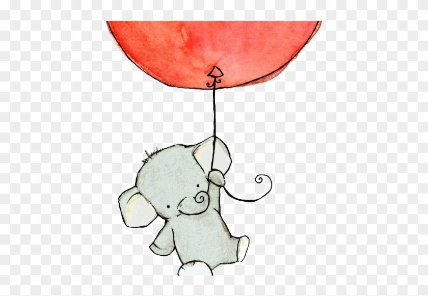 Drawing Art Animals Cute Painting Elephant Animal Elephants - Elephant Holding A Balloon Drawing #1044841