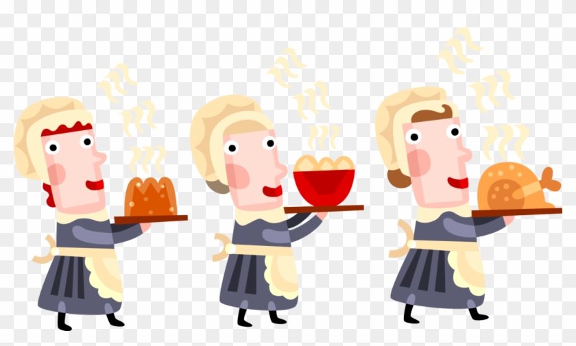 Vector Illustration Of Pilgrim Pioneer Women Serve - Clip Art #1044891