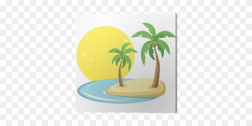 Cuadro En Lienzo Isla Tropical Con Aves, Sol Y Palmeras - Tropical Island Clipart Free #1045030