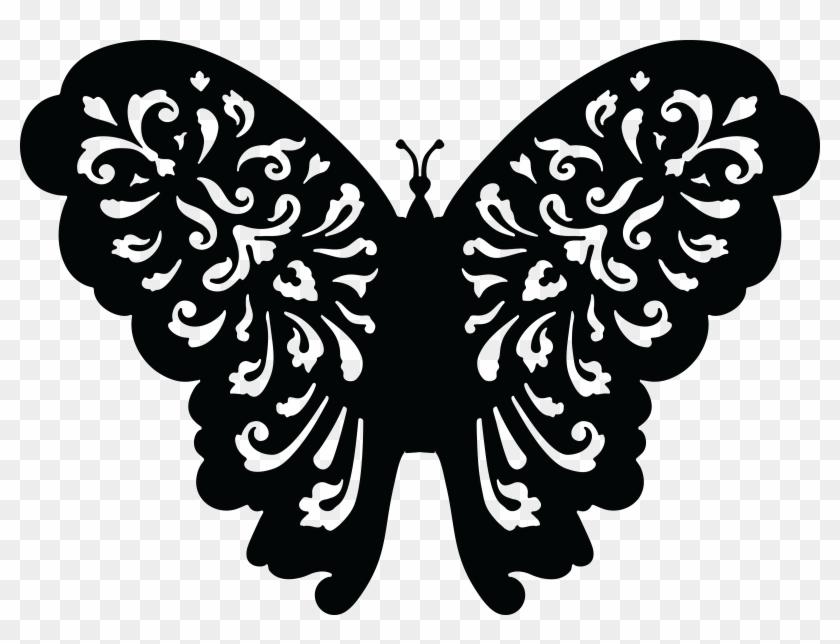 Free Clipart Of A Black And White Floral Butterfly - Black And White Butterfly Svg File #1045901