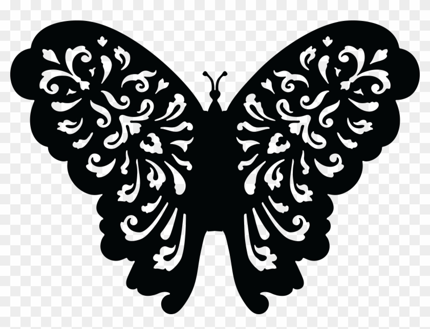 Free Clipart Of A Black And White Floral Butterfly - Black And White Butterfly Svg File #1045901