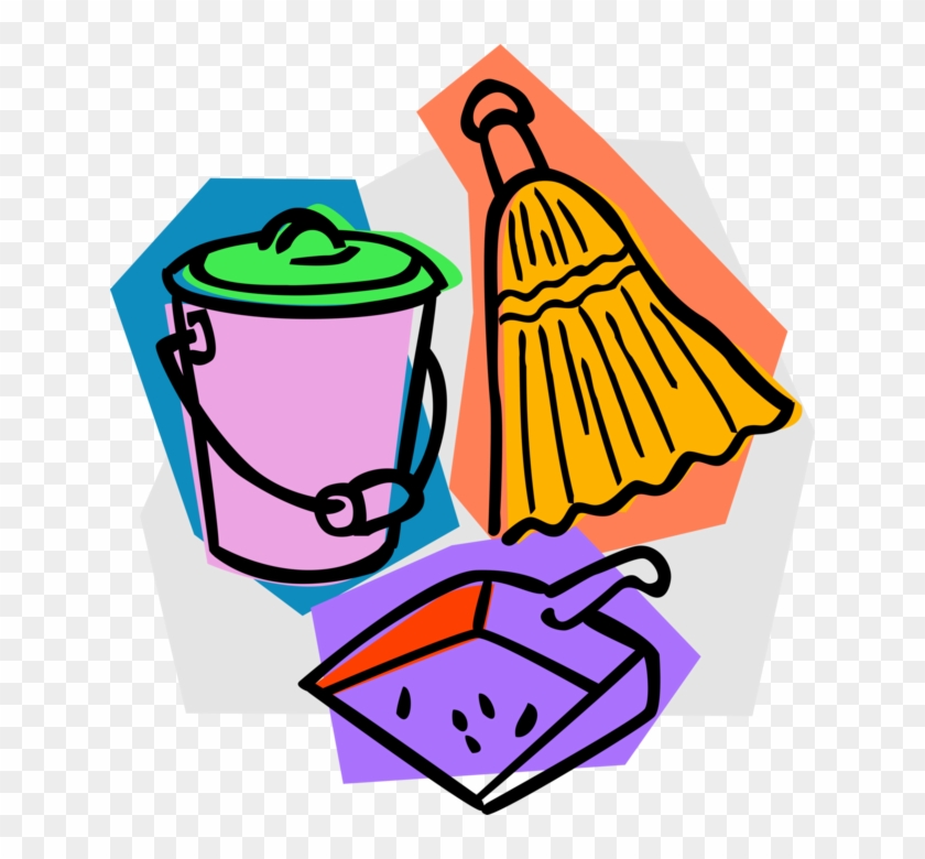 Vector Illustration Of Broom With Dustpan And Pail - Vassoura E Balde Png #1046481