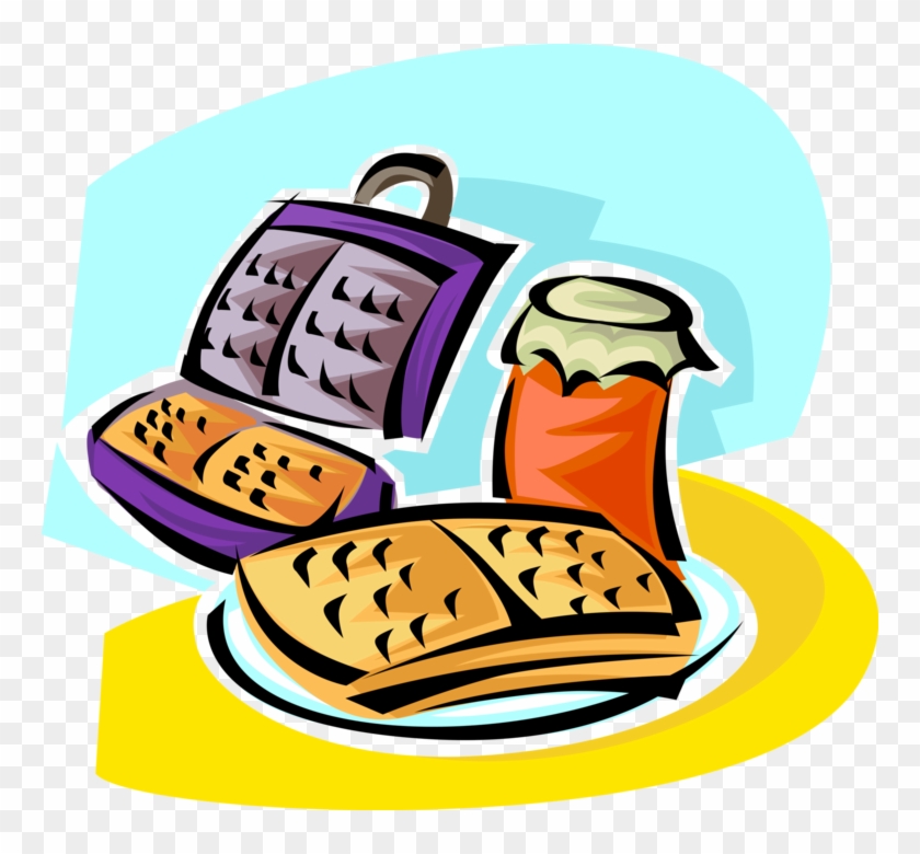 Vector Illustration Of Breakfast Batter Cake Waffle - Waffeleisen Clipart #1046574