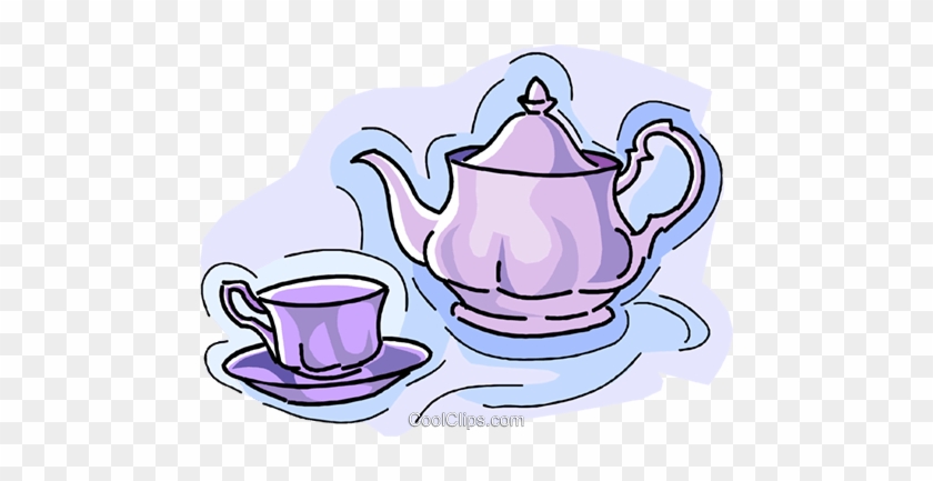 Teapot With Teacup Royalty Free Vector Clip Art Illustration - Tea Cup Clip Art #1046859