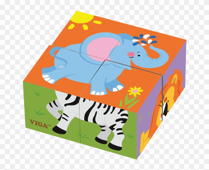 4pcs 6 Side Cube Puzzle Wild Animals - Viga Wildlife Cube Puzzle #1047264