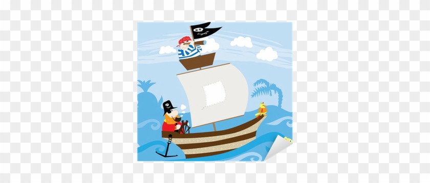 Pirate Ship, Waves, Blue Sky And Shape Of Whale And - Pirate #1047344