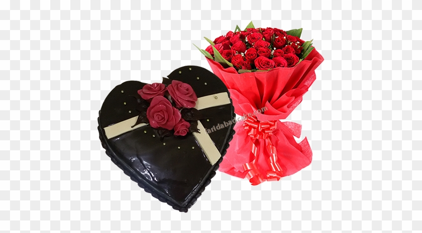 Heart Shape Chocolate Cake With Roses - Heart Shape Chocolate Cake #1049302