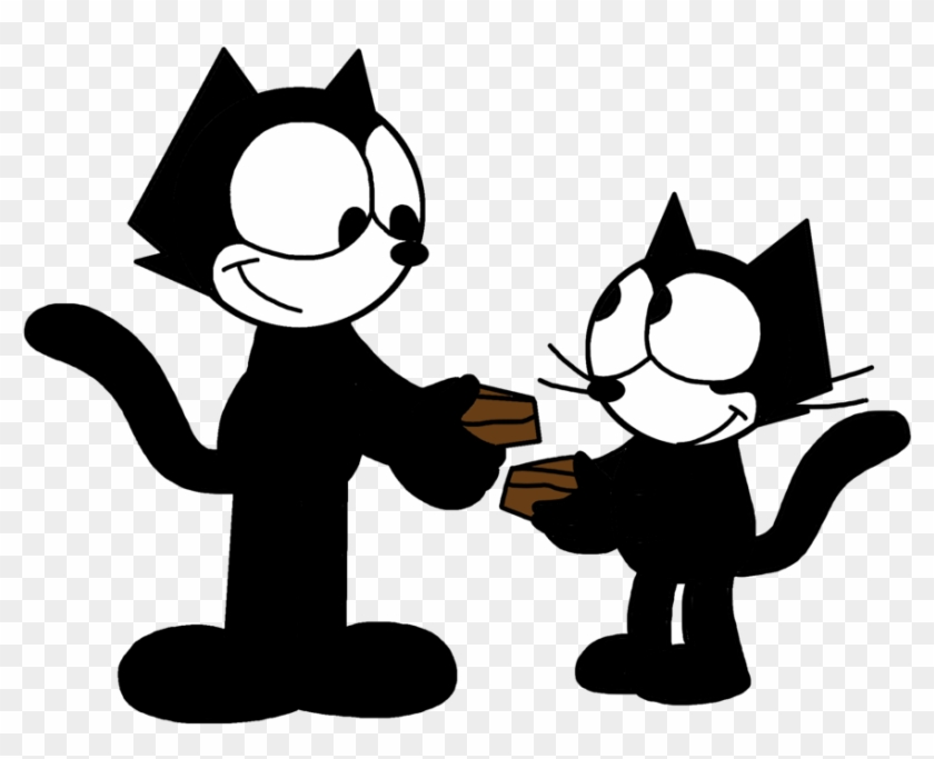 Modern Felix And Classic Felix With Chocolate Cake - Cartoon #1049665