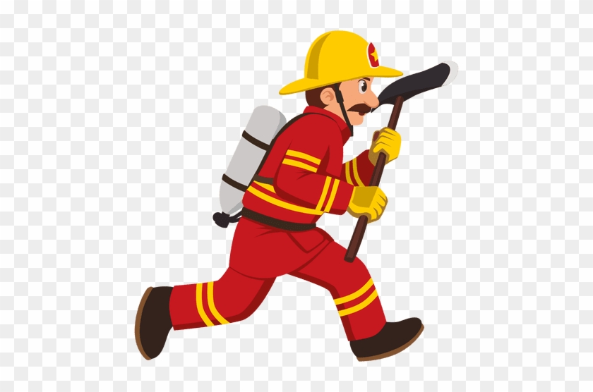 El Bombero Se Ejecuta Con El Hacha - Firefighter Cartoon Png #1049865