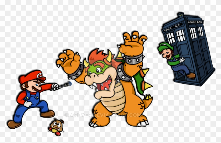 Mario Bros With Tardis No Fondo By Afhyer - Cartoon #1050262