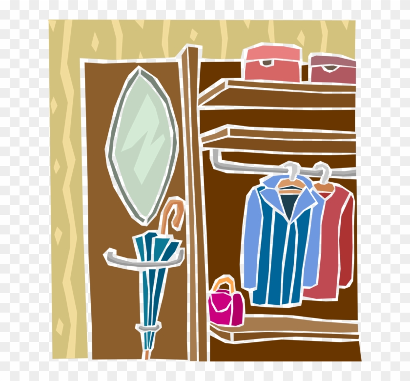 Vector Illustration Of Clothes Closet With Garments - Closet Clipart #1050413