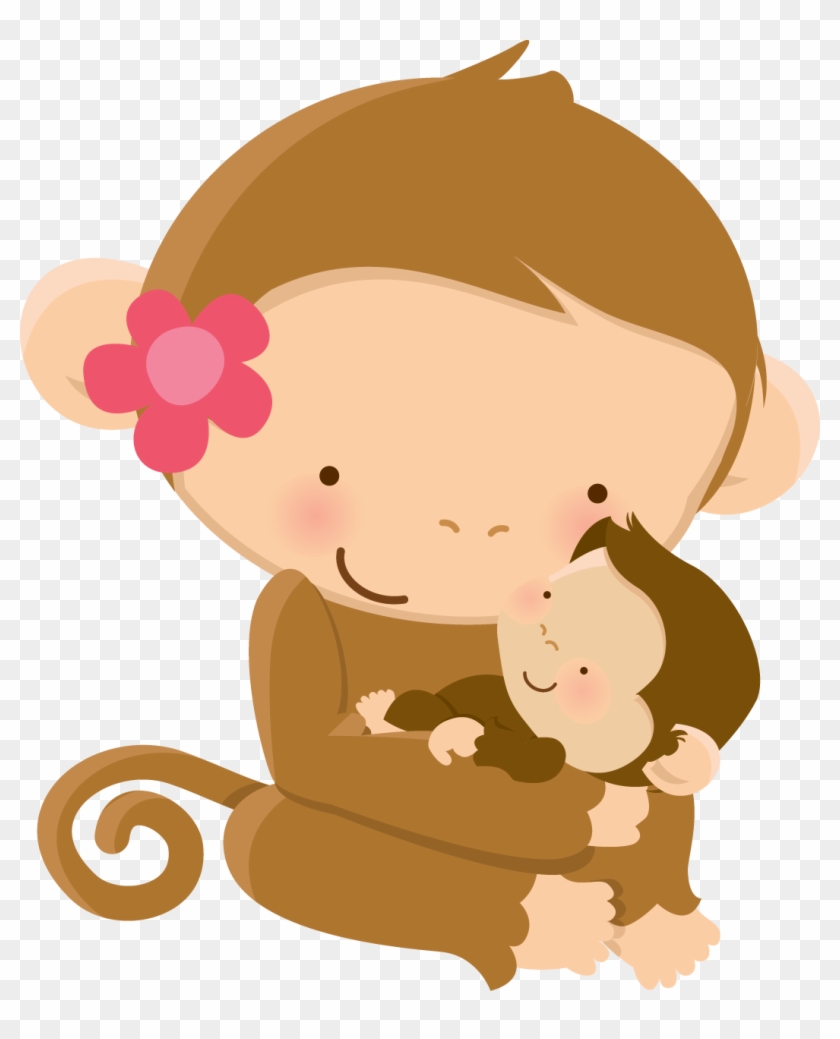 Mom Baby Animal Clip Art Graphics, Baby Shower Mother's - Mom And Baby Monkey Clipart #1050786