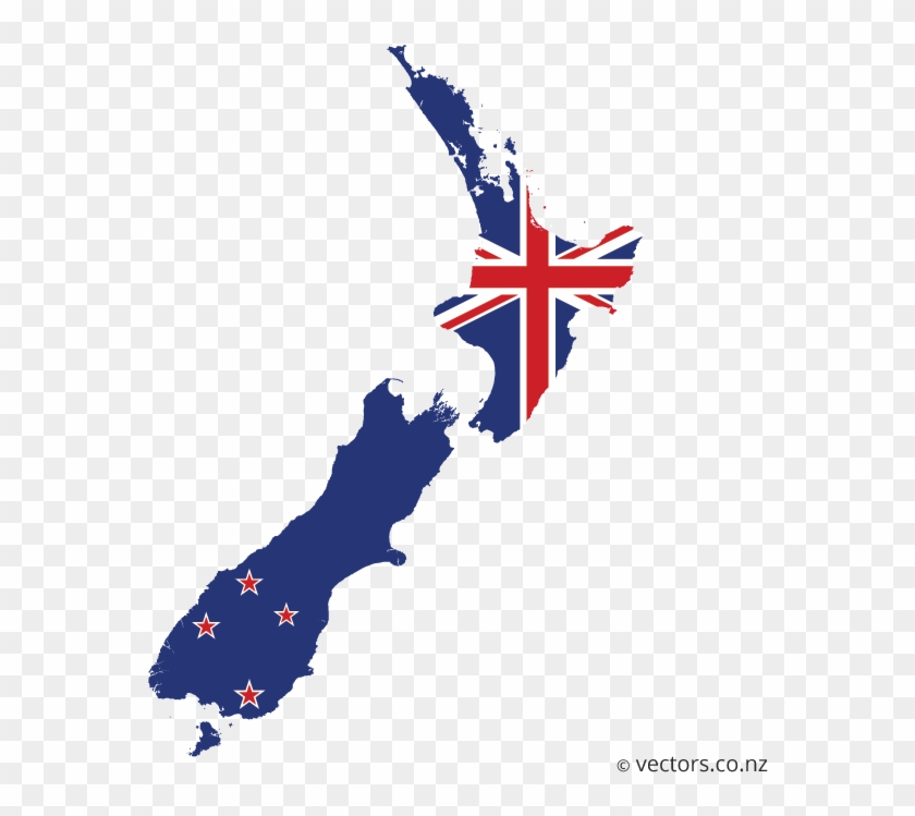 Flag Vector Map Of New Zealand - Map Of New Zealand #1051234